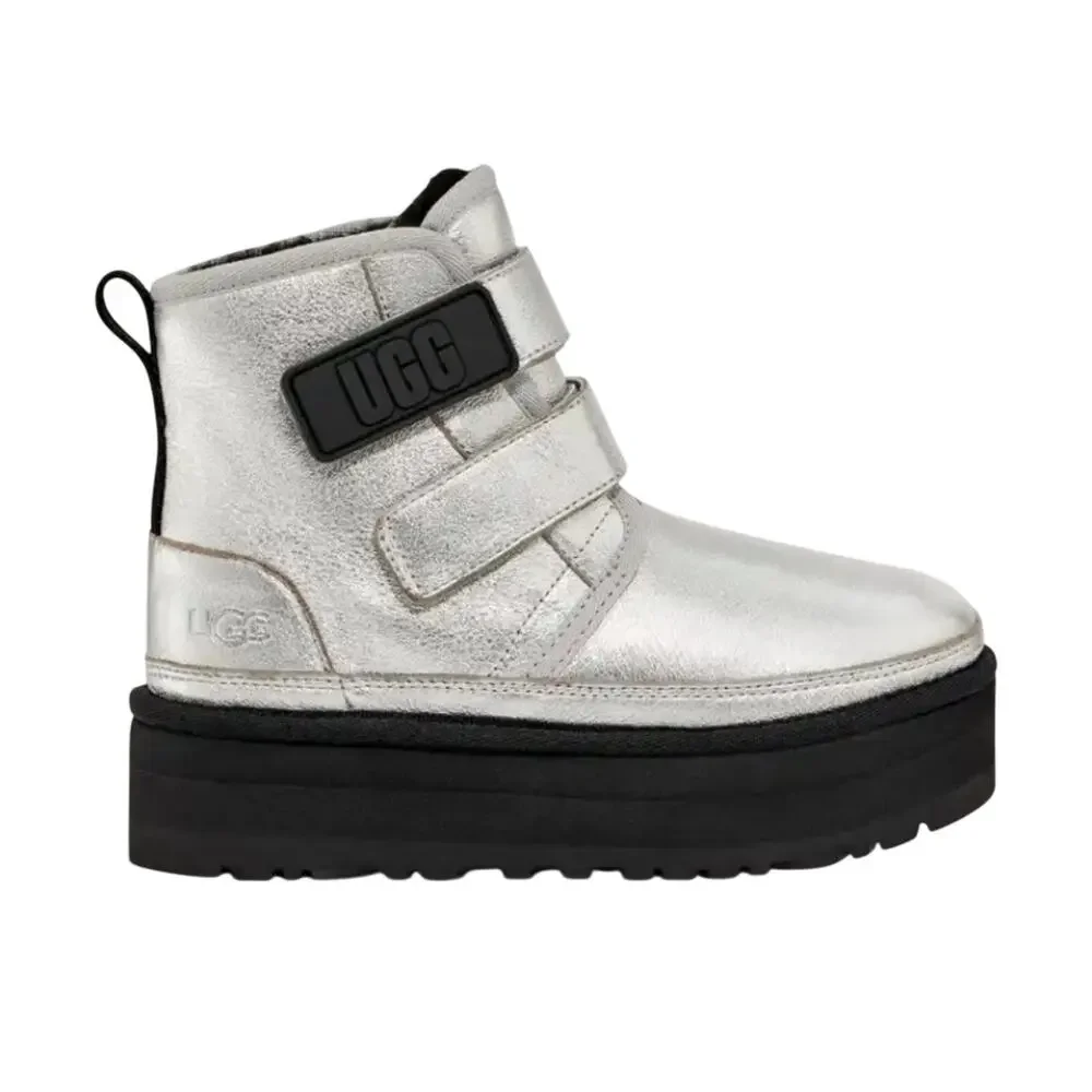 UGG Neumel Platform Leather Silver Metalic Size 6